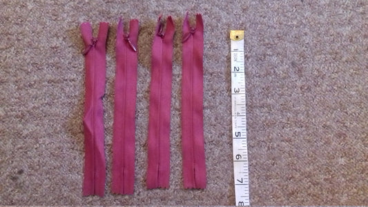 Raspberry red zip nylon 6 inch (15cm) concealed