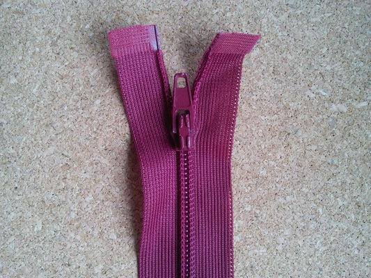 Raspberry red zip 23.5 inch (59.5cm) separating nylon open ended lighter fabrics