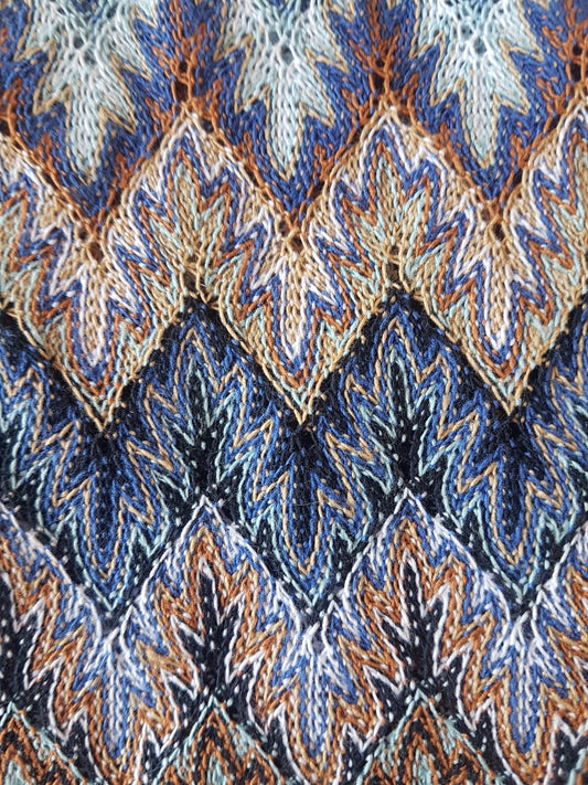 Knitted Fabric Blue White Orange Woven Abstract Geometric Remnant, Dressmaking, Quilting Fat Quarters Per 1/2 Metre