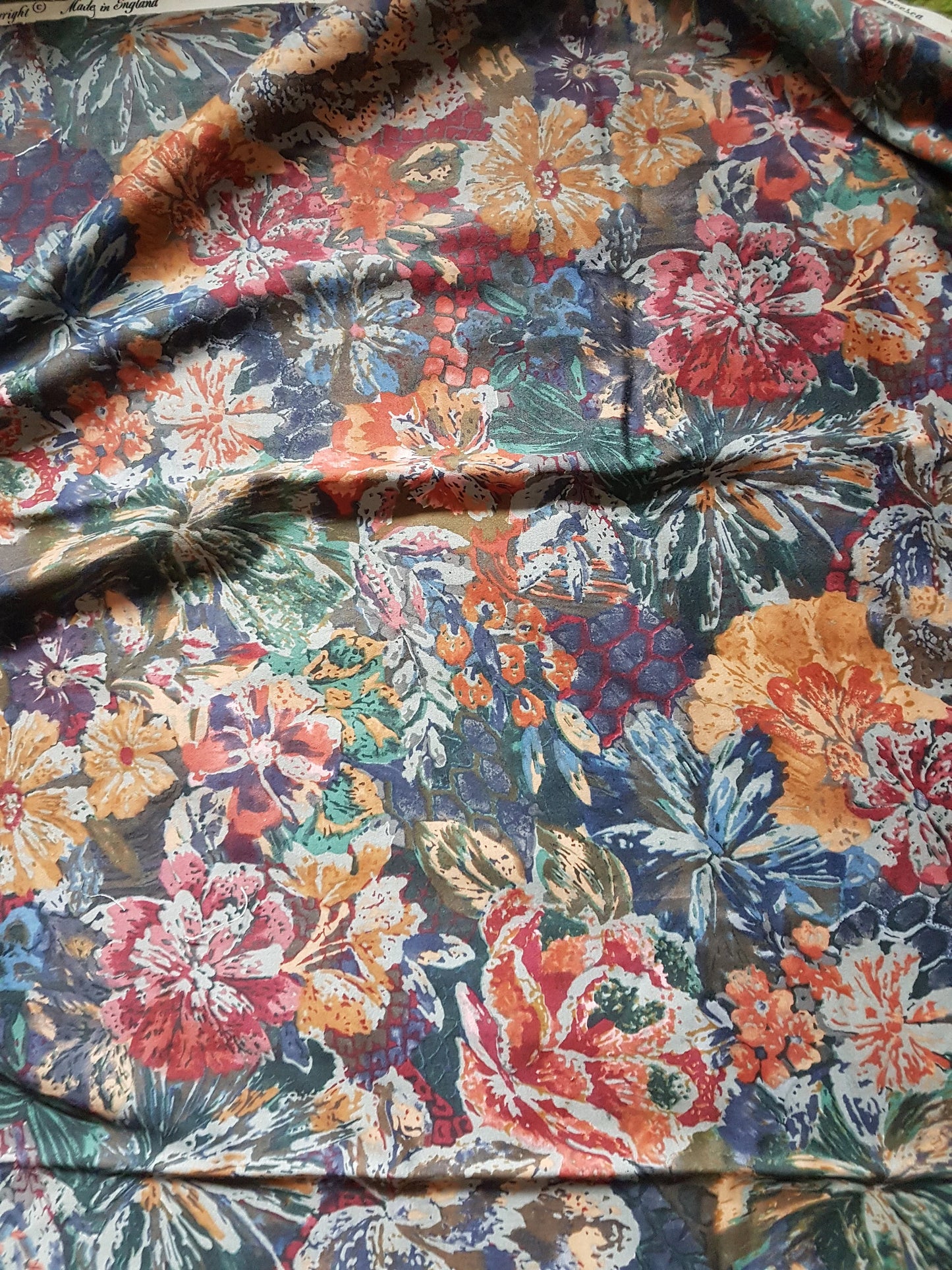 Floral Orange, Green, Blue Red Fabric Remnants Rag Rug, Quilting Fat Quarters Per 1/2 Metre