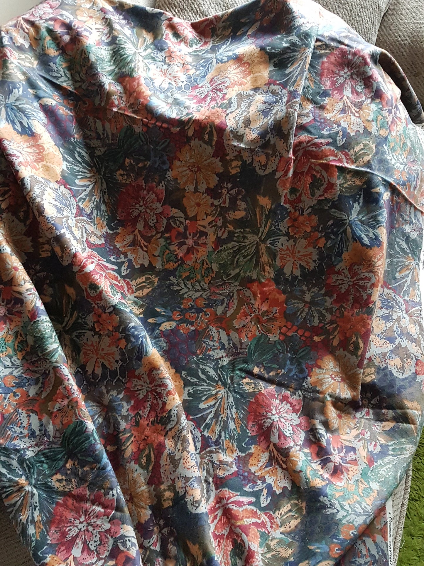 Floral Orange, Green, Blue Red Fabric Remnants Rag Rug, Quilting Fat Quarters Per 1/2 Metre