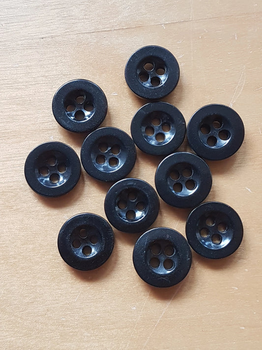 10 Black Buttons Vintage Plastic 1.5cm
