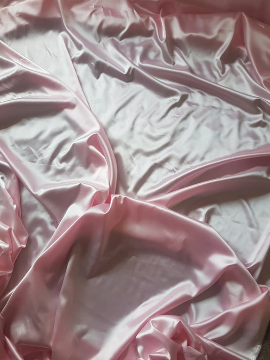 Baby Pink Mid Weight Satin Polyester Lining Fabric Man Made Blend Remnant Per Metre