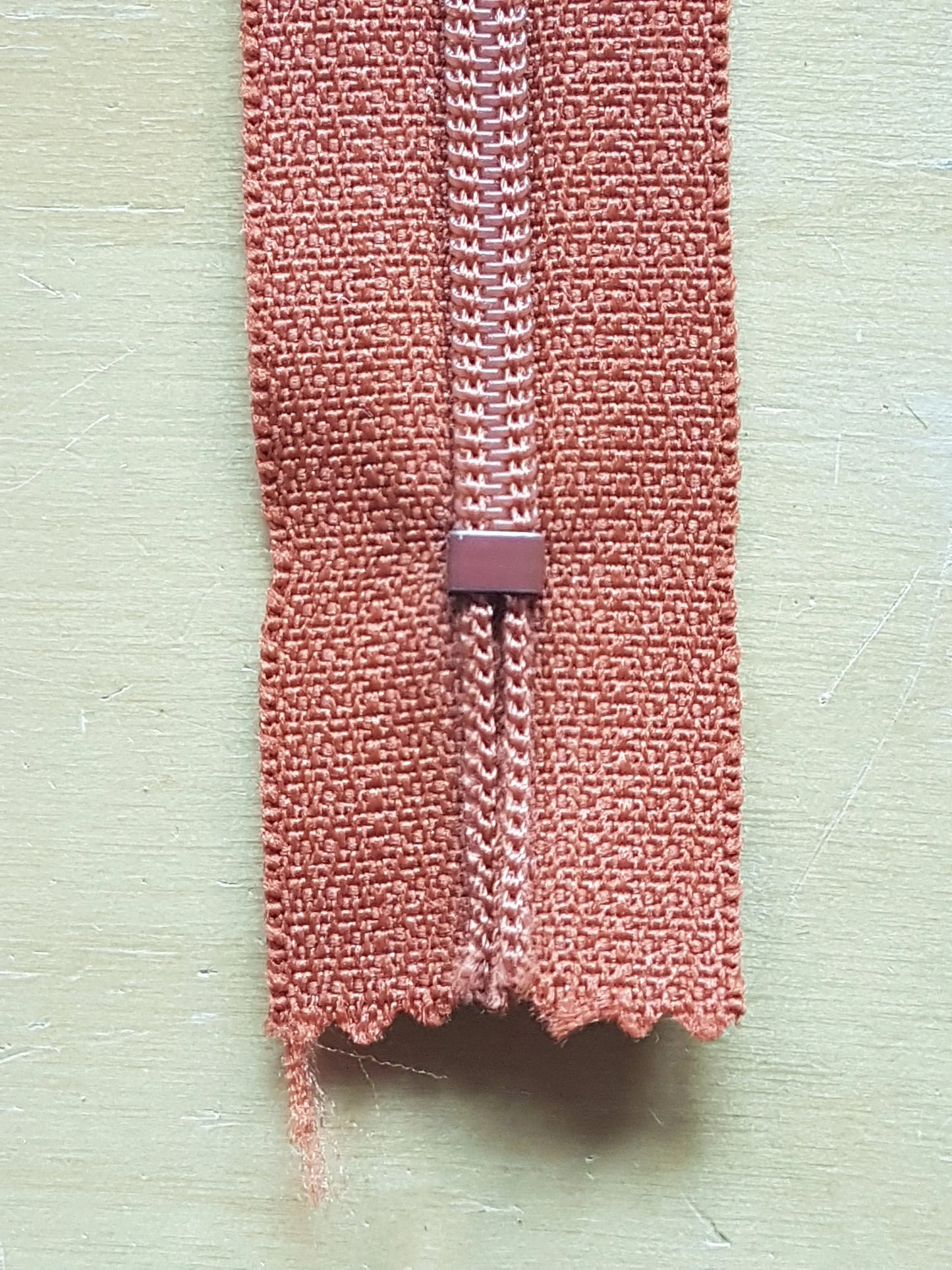 Terracotta orange brown zip nylon 7 inch (18cm) YKK closed end
