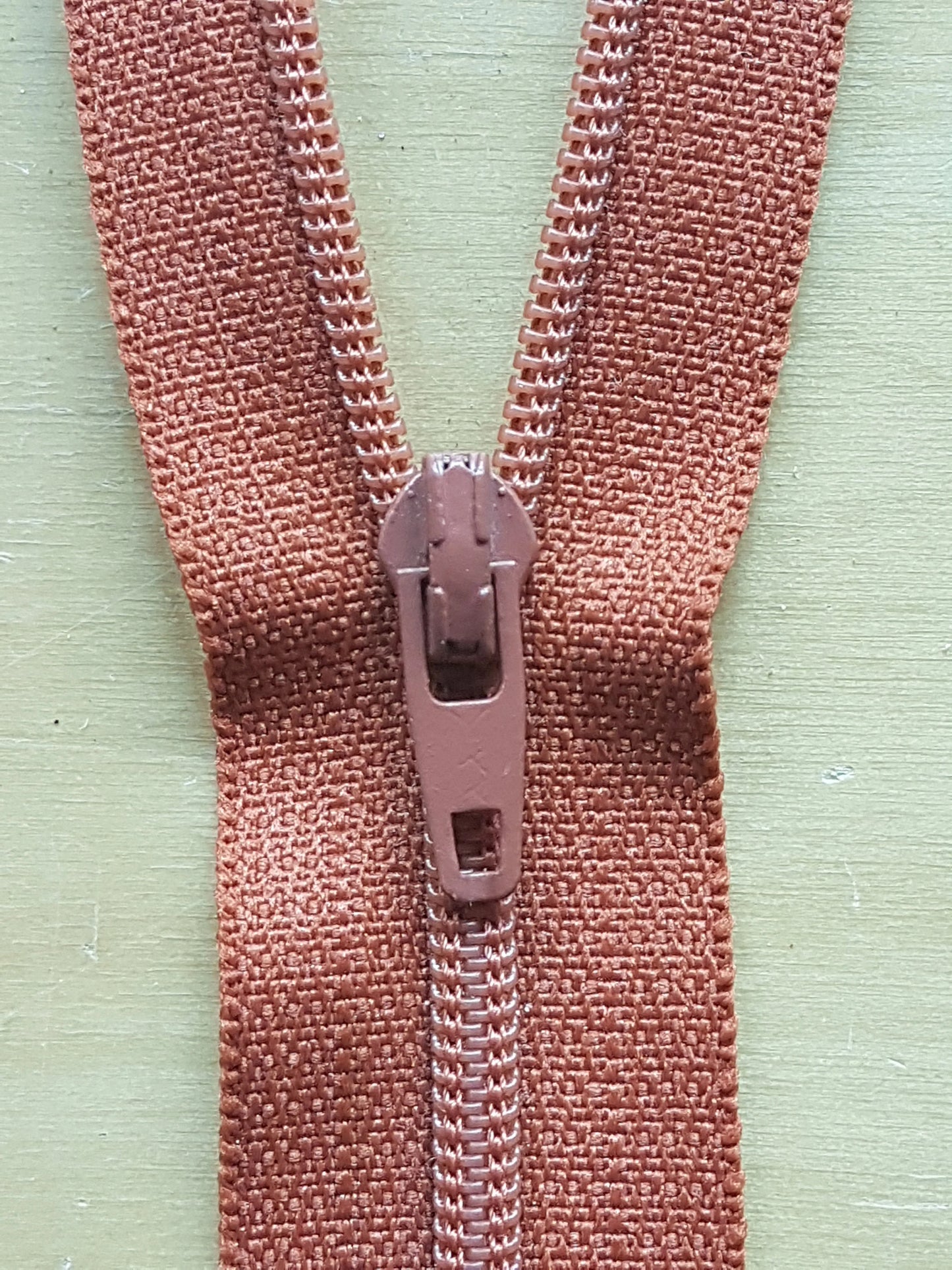 Terracotta orange brown zip nylon 7 inch (18cm) YKK closed end