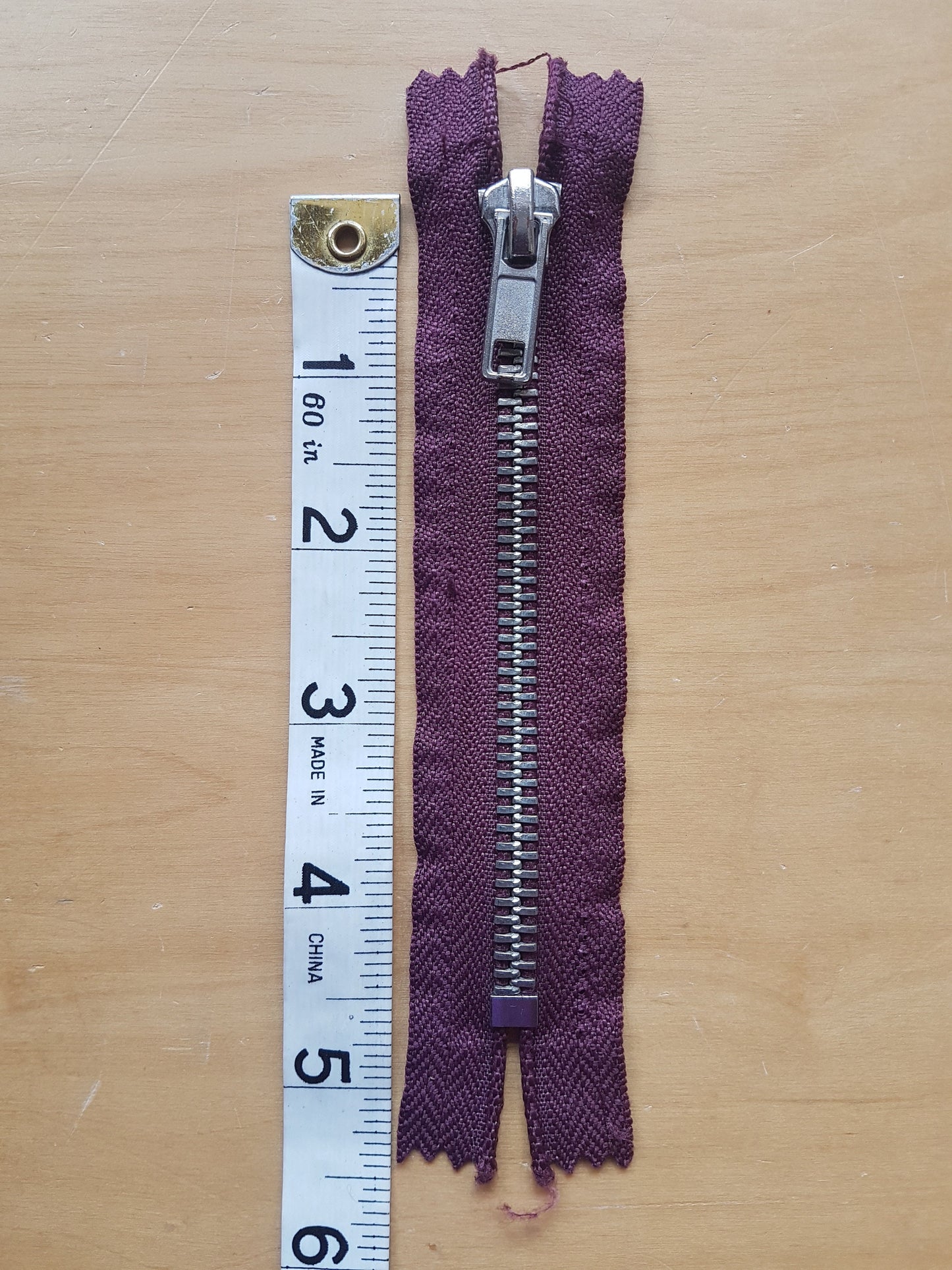 Plum / Deep Burgundy / Red silver metal zip chunky heavy 4.5 inch closed end