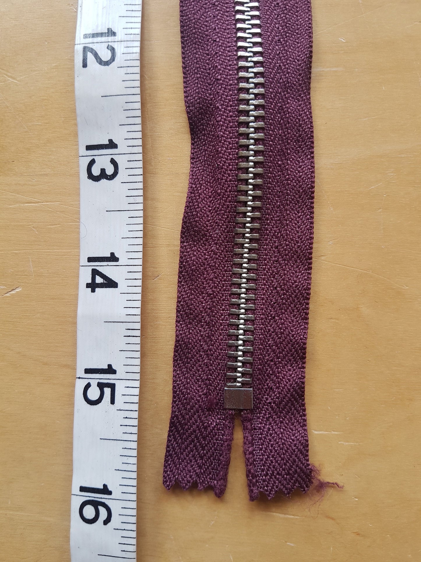 Plum / Deep Burgundy / Red silver metal zip chunky heavy 15 inch closed end