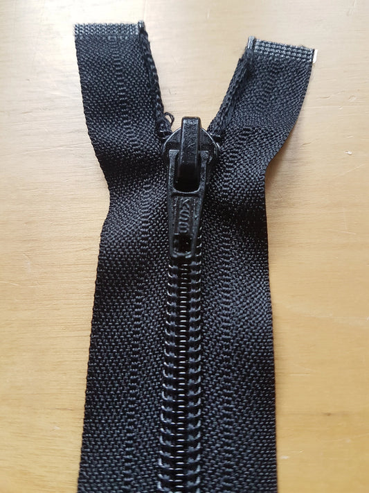 Black large zipper plastic nylon 17 inch (43cm) open ended