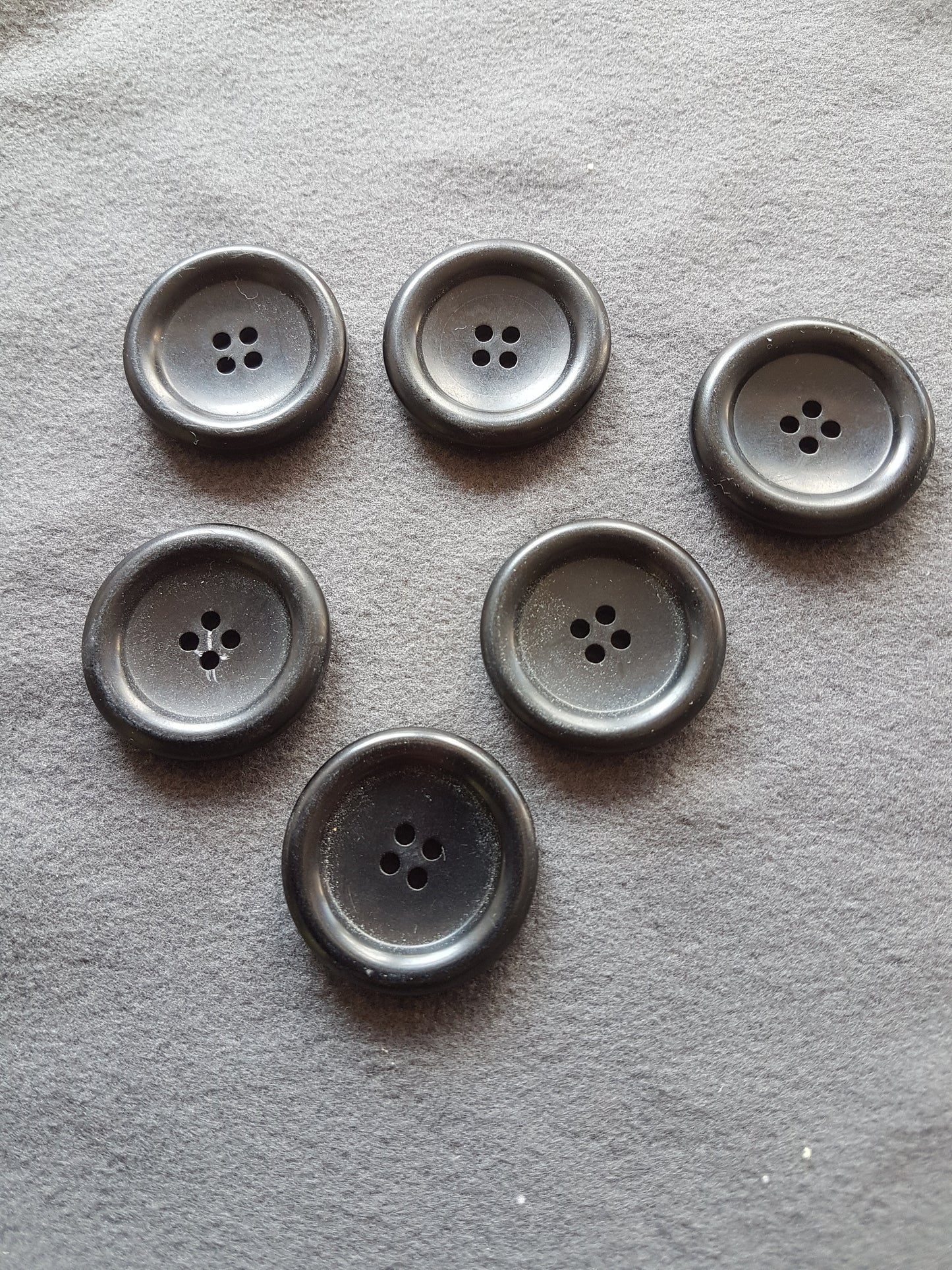 Vintage 6 Black Buttons Plastic 2.75cm