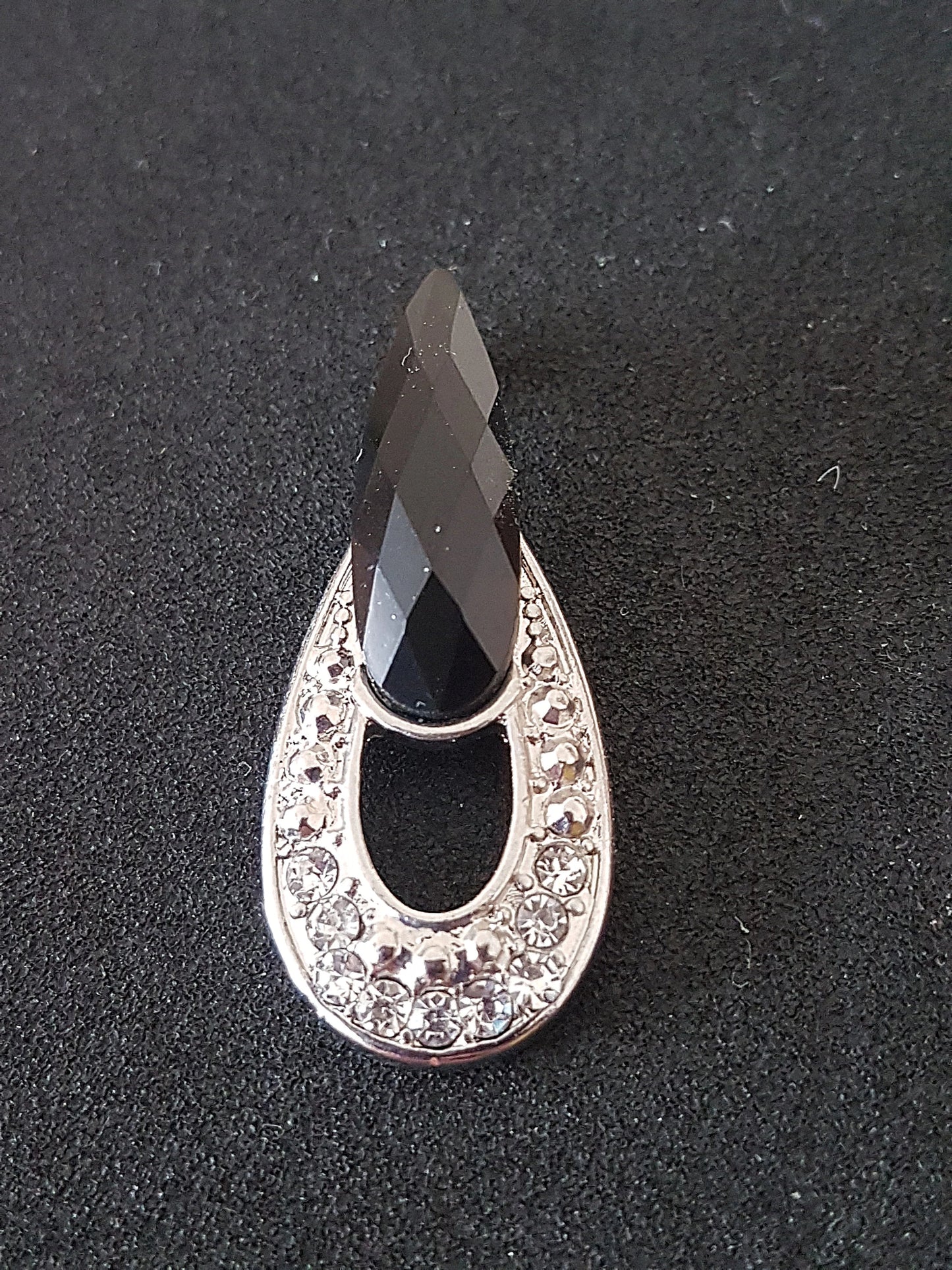 Art Nouveau Small Silver Black Diamante Preloved Upcycle Pendant for Jewellery Making 3.5cm