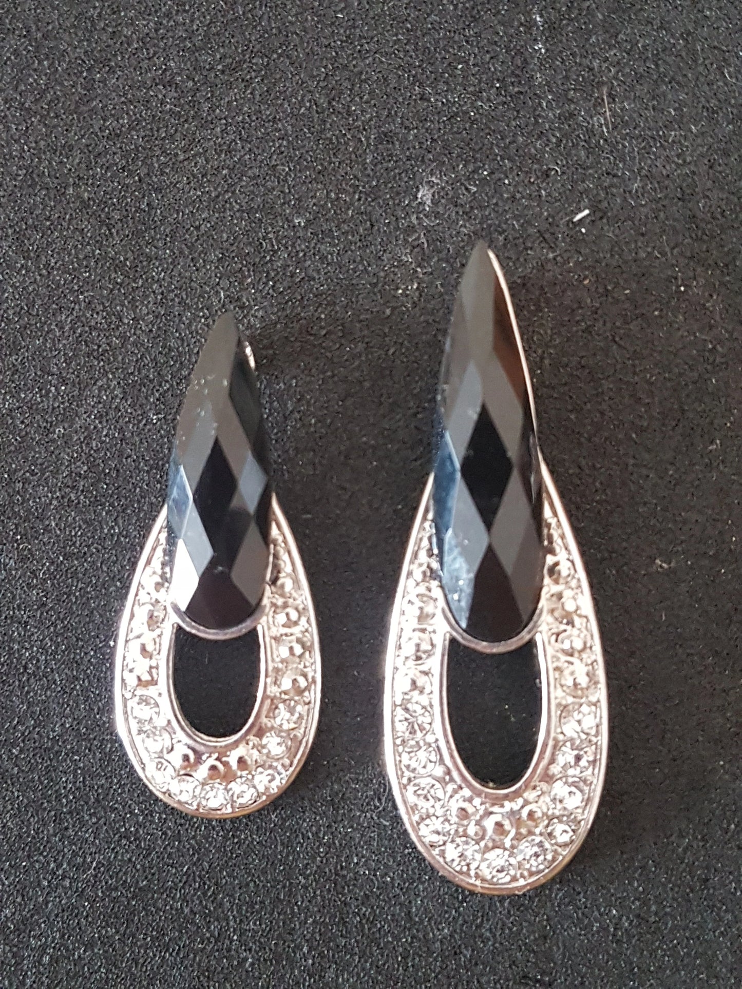 Art Nouveau Small Silver Black Diamante Preloved Upcycle Pendant for Jewellery Making 3.5cm