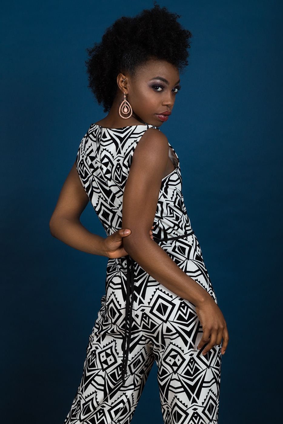 Black White Geometric Pattern Jumpsuit UK8/UK10