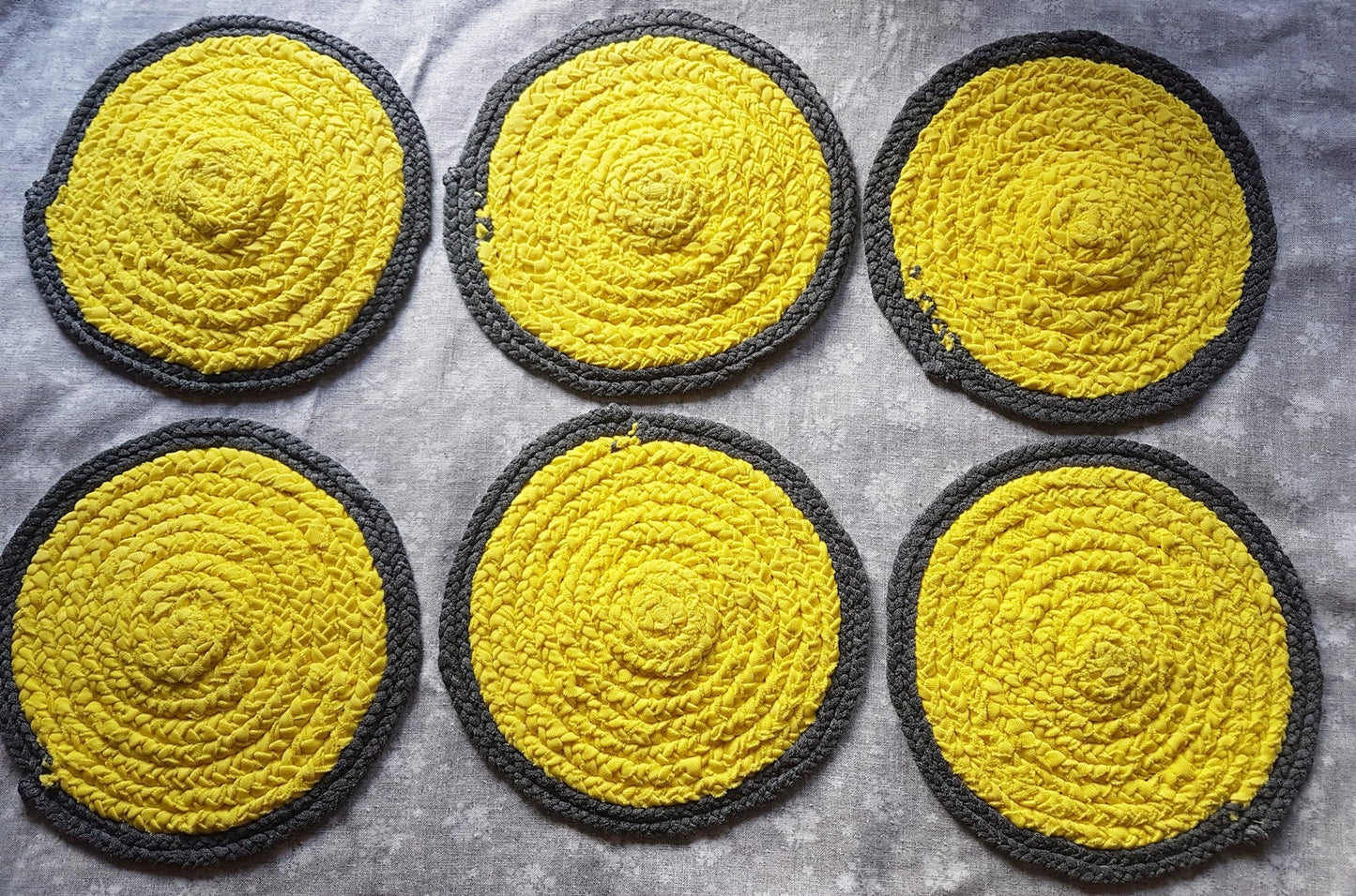 Handmade Round Coaster Yellow Grey